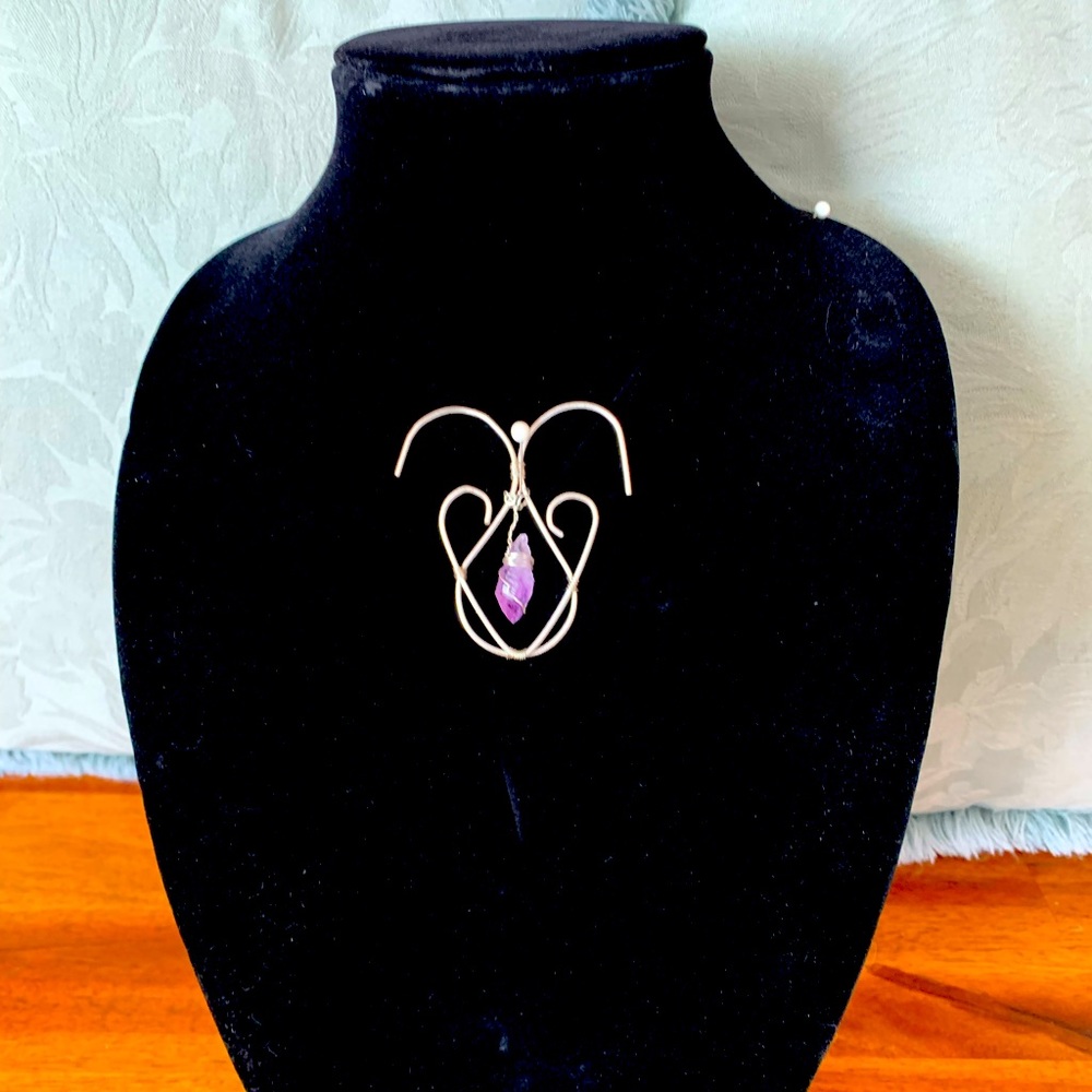 Hand Made Wire Wrapped Sterling Silver Pendant with a Genuine Amethyst Stone